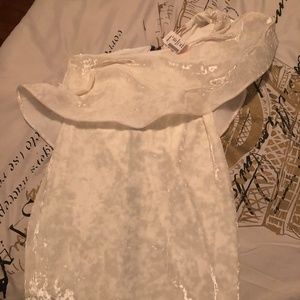 white/creme velvet one shoulder dress